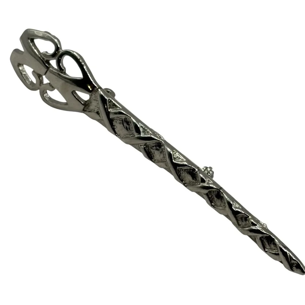 Vintage Art Nouveau Revival Bar Brooch‎ Ornate Silver Tone Textured Open Work